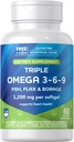 Rite Aid Triple Omega 3, 6, 9 Softgels - 60 Count Fish Oil untuk menyokong Hati Sehat, DHA dan EPA, Flaxseed dan Borage Oil