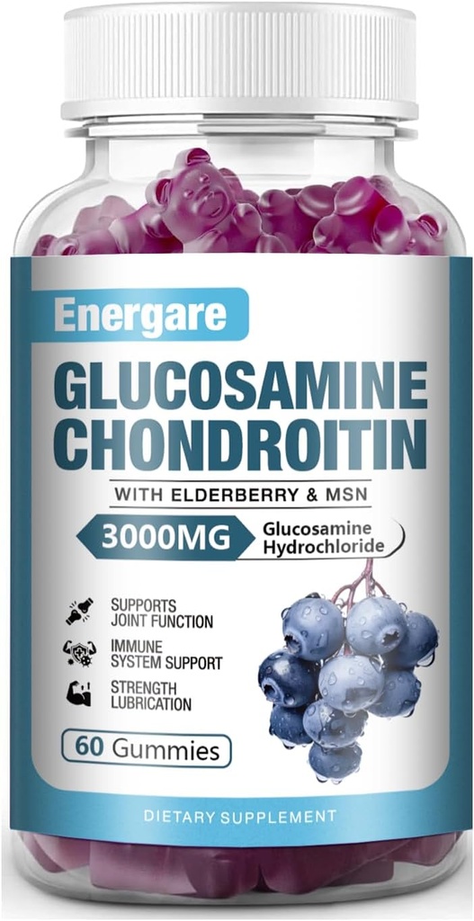 1 Paket 3000mg Glucosamine Chondroitin dengan MSM & Elderberry, Ekstra Kekuatan Gabungan Kesehatan, Fleksibilitas, Antioksidant, Imune Supplemen untuk Dewasa, Pria & Perempuan 60 Negara