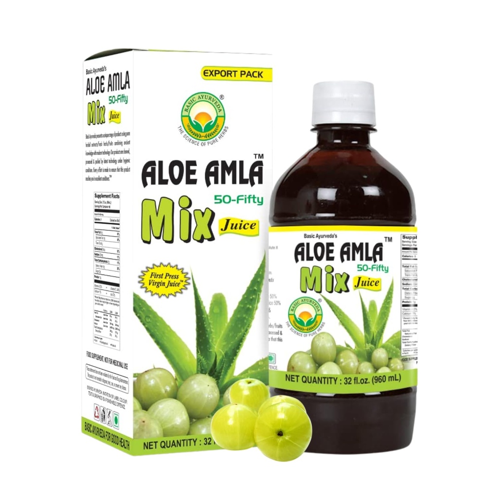 Dasar Ayurveda Aloe Amla Mix Juice 124; Blend of Aloe Vera & Amla Fruit 124; First Press Virgin Juice 124- Based Daily Drink 124; Vegan & None - GMO 124; 32.46 Fl Oz (960ml)