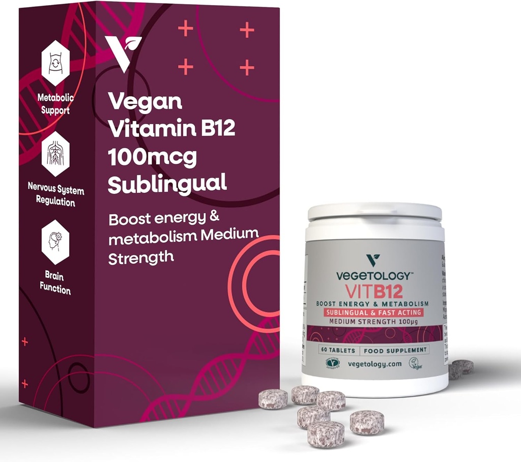 Vegan Vitamin B12 Sublingual Suplement - untuk Metabolisme & Energy, Vitamin & Suplemen Kesehatan - (60 Tablet)