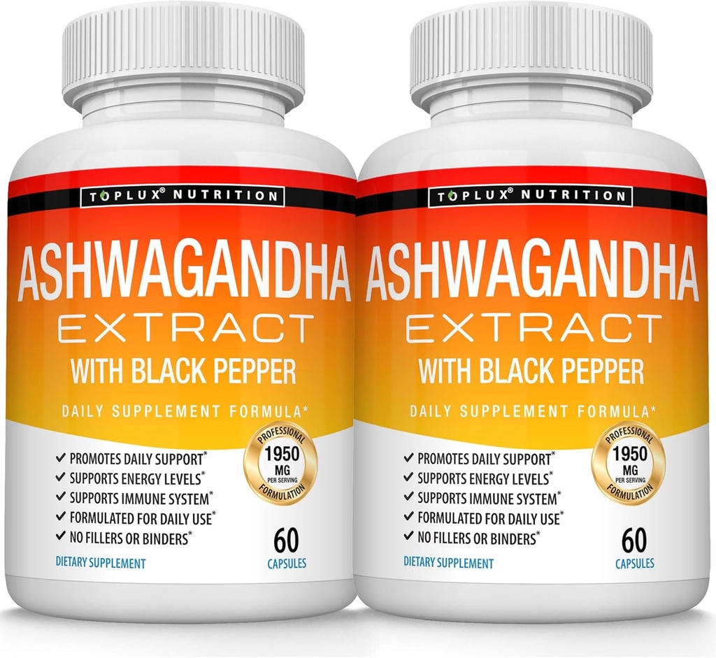 Akar Powder Organik Ashwagandha Pil 1950 Mg dengan Ekstrak Pepper Hitam