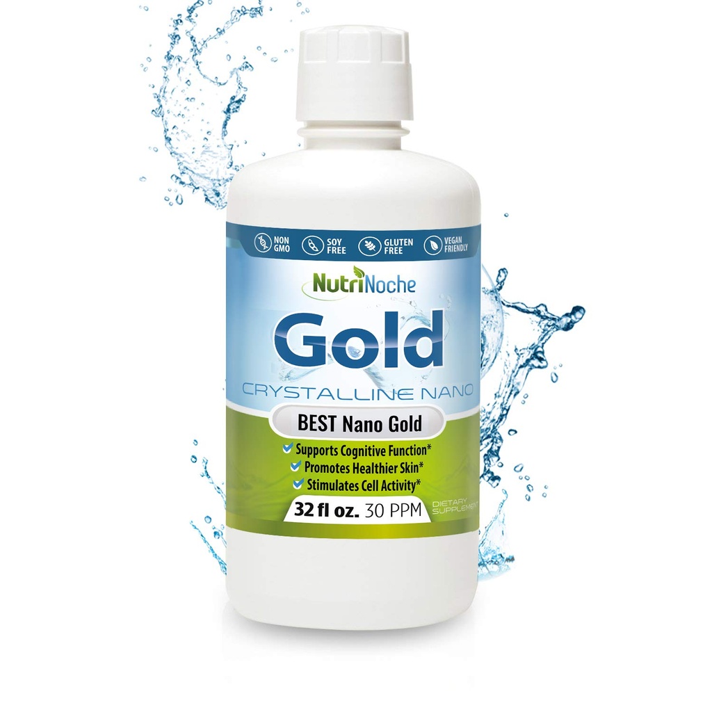 Colloidal Gold Liquid Organic Suplemen Nutrinoche - 100% Pure Nano Gold Mineral - Support Mental Clarity, Focus & Relaxation - 32 oz Bottle - Vegan, Gluten- Free - crystaline- 30 plum