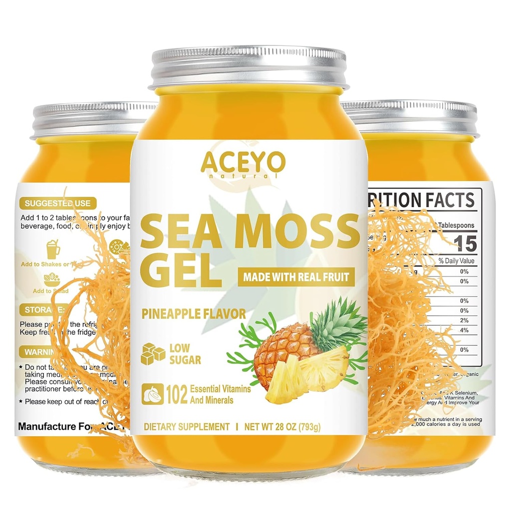 (28 OZ) Sea Moss Gel Flavared Irish Seamoss Gel Natural Vegan Pineapple 102 Vitamin and Minestray Wild Harowed None-GMO.