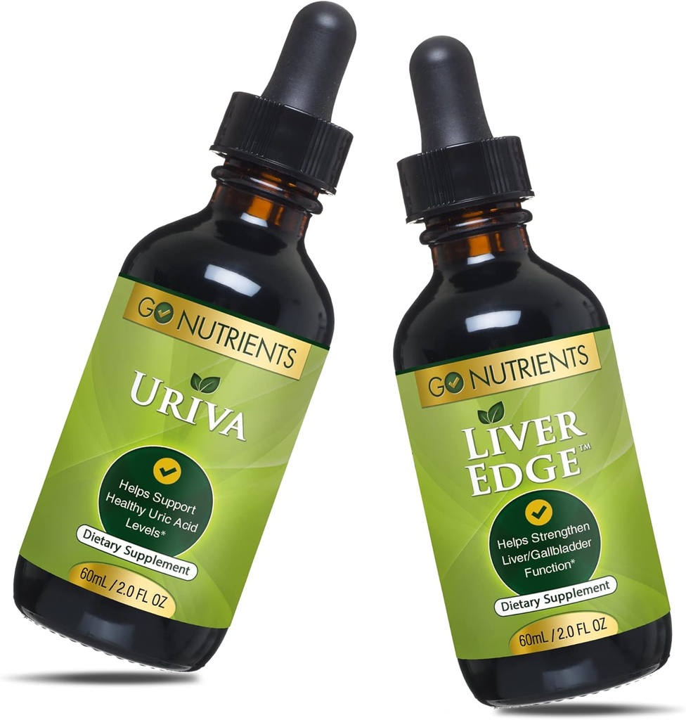 Go Nutrients Uriva & Liver Edge 12.4; Liver Cleanse & Advanced Liquid Drops Suplemen Acid Uric, untuk Acid Uric Levels Sehat Itu membantu mengurangi rasa malu dan kesedihan otot