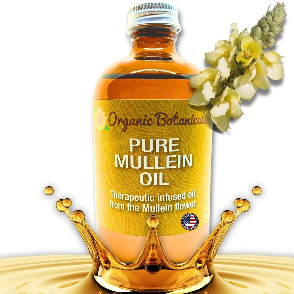 Mullein Oil - Organic Ear Drops for Earaches, Tinnitus & Kid - Herbal Extract for Soothing Relief (4 oz)