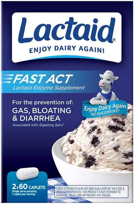 Lactaid Fast Act Laktosa Intoleransi Caplets, 120 Count Prevention of Gas Bloating Diare Ukuran Bulk Largest