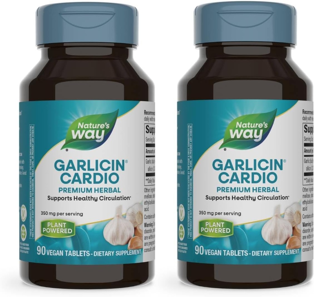 Nature 's Way Garlisin Cardio Premium Herbal Healthy Circulation Support * 350 mg per Serving 90 tablet