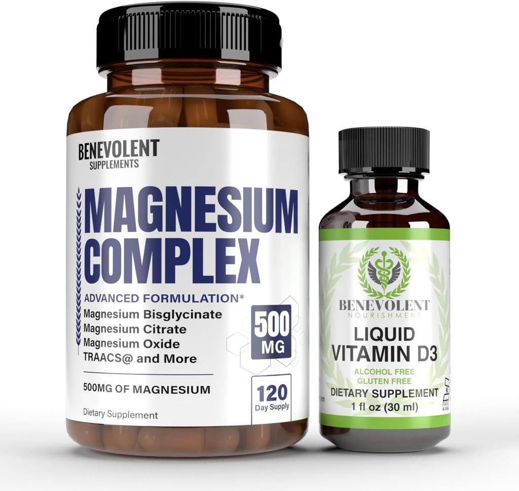 Kompleks Magnesium dengan 5 Forms terbaik & Liquid Vitamin D3 5000 IU Bundle - 4 Bulan Suply dari 500mg Magnesium Glycinate, Oxide, Tadrate, Servate, Magnesium Citrate - Sleep & Imune Dupport