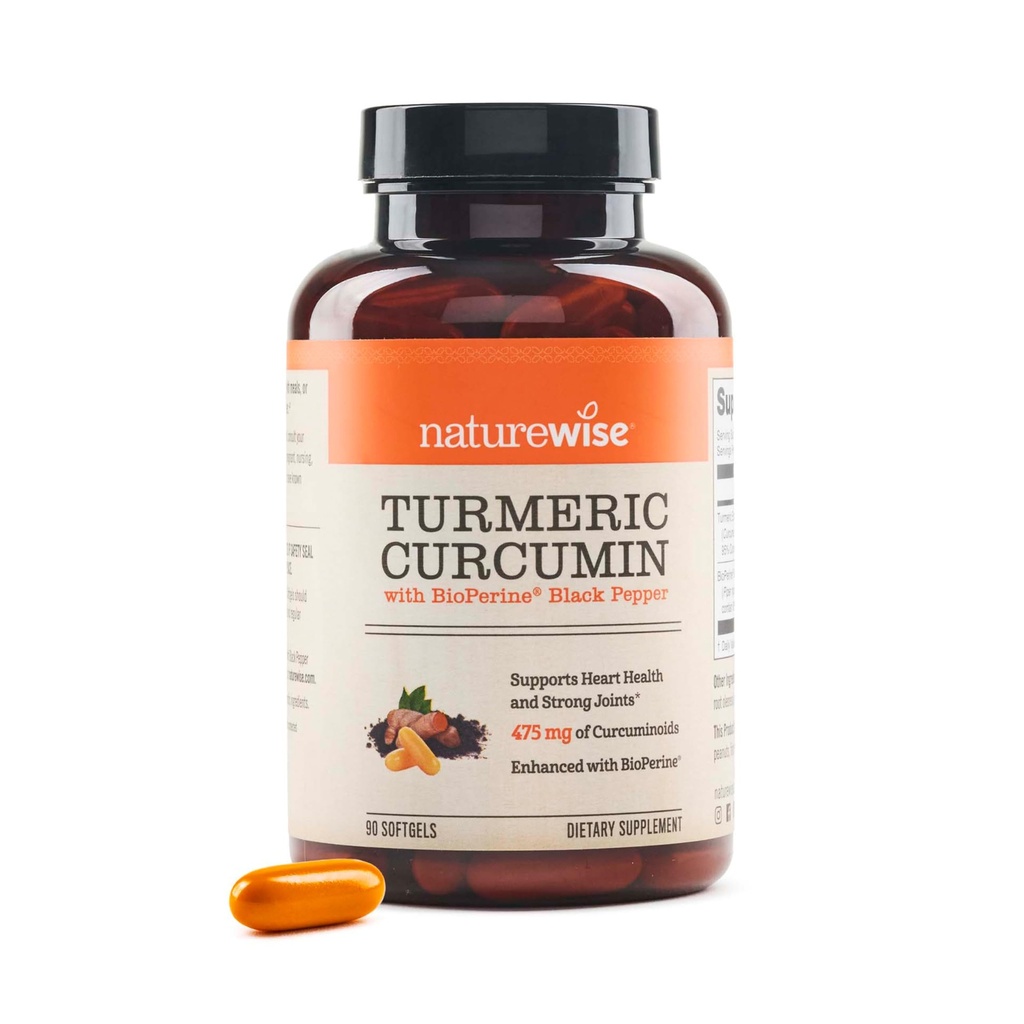 NaturreWise Turmeric Curcumin 500mg with Black Pepper Softgels - Extra Strength, Enhanced Absorpsi - 95% Curcuminoid & BioPerine for Immune Dupport - Gluten- Free, Non-GMO - 90 Count [3- Bulan Supply]