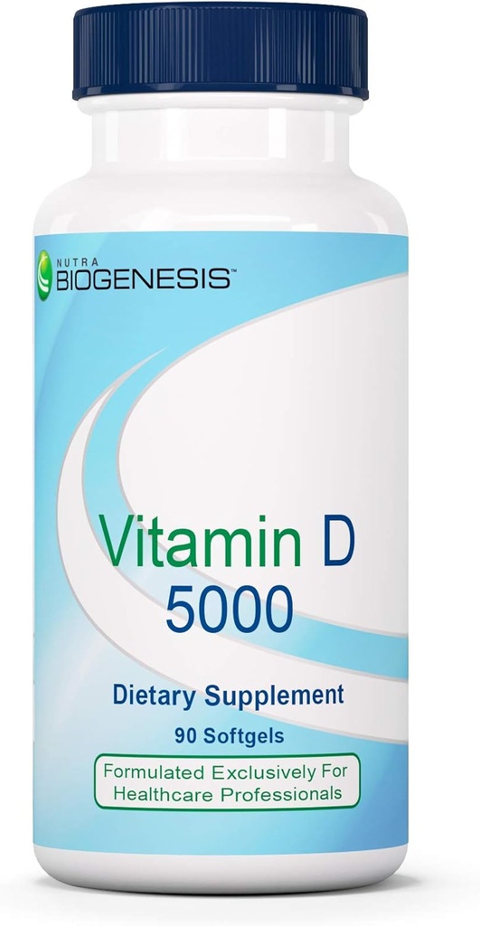 Nutra Biogenesis Vitamin D 5000 - Vitamin D3 5000 IU Softgel Capsules untuk Pria dan Wanita, VIT D Supplemen, Teeth & Bone Kesehatan - 90 Softgels
