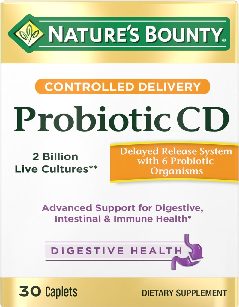 Nature 's Bounty Probiotic, Controlled Delivery Dieter Supplement, Delivers Friendful Bakteria to Digetsy, and Immune Systems, 30 Caplets