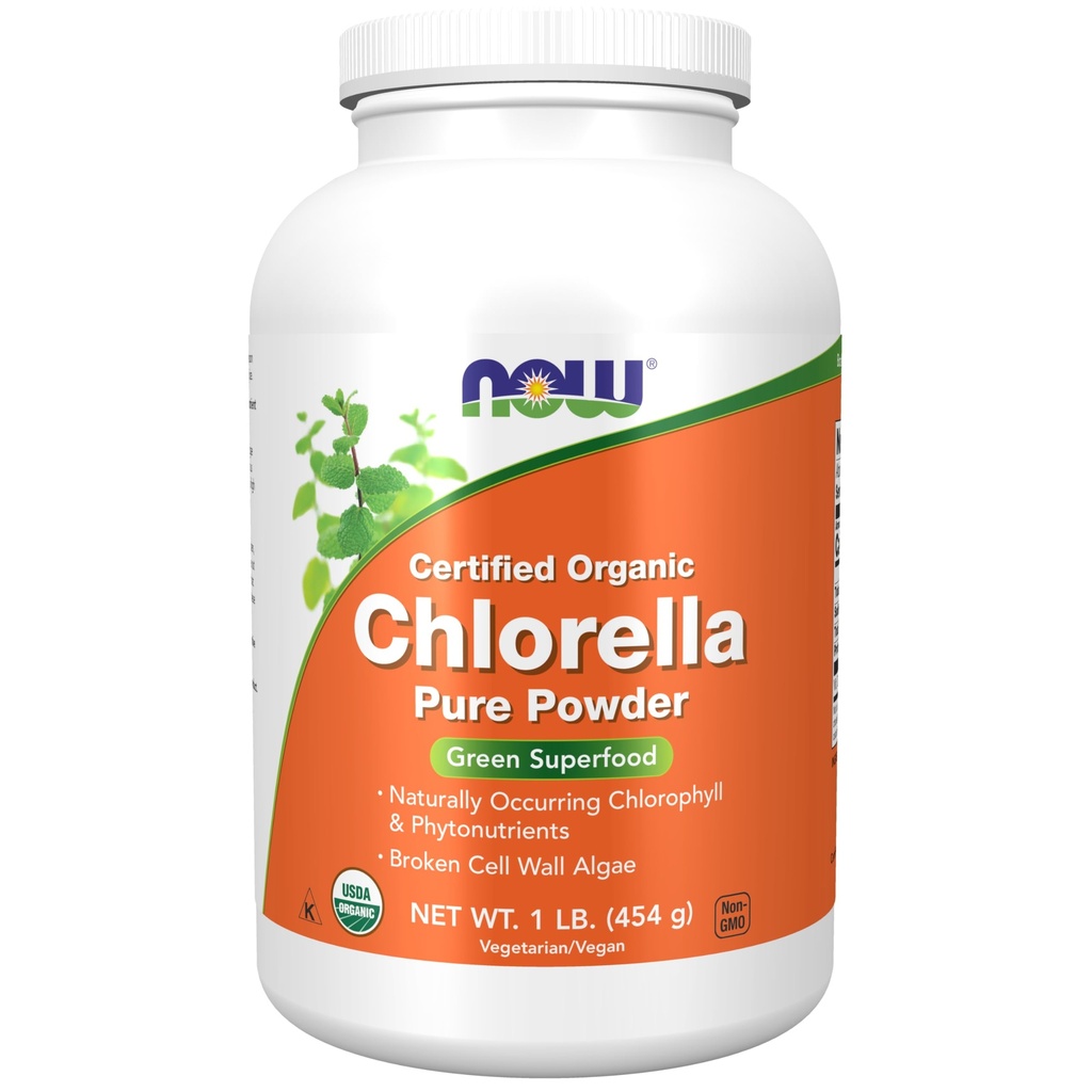 NOW Foods Suplemen, Organic Chlorella Powder dengan Chlorofil alami, Beta- Carotene, Carotoid campuran, Vitamin C, Besi dan Protein, 1-Pound