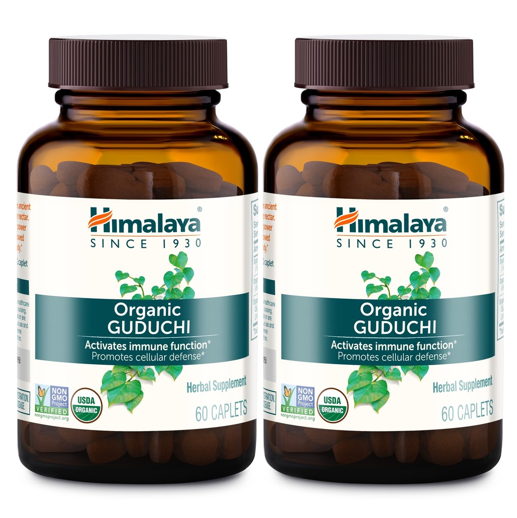 Himalaya Guduchi Organik untuk Dukungan Imunitas Aktif dan Pertahanan Seluler, 700 mg, 60 Caplets, 2 Bulan Supply, 2 Pack