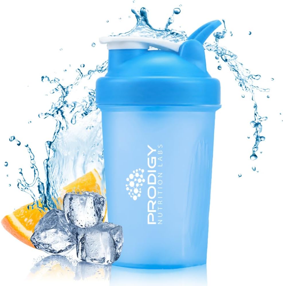 Prodigy Nutrection Labs Premium Shaker Bottle Perfect for Protein Shakes and Pre Workout -14 Ounce (Blue)