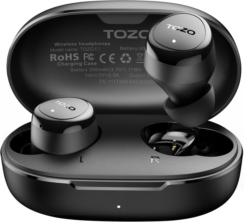 Pembangkit Earbuds Nirkabel TOZO di Mic Clear Calls Ergonomic light Weight Bluetooth 5.3 di Headphone Ear Headphone Waterproof Premium Stereo Buds 30H Playtime dengan 32 EQs via APP