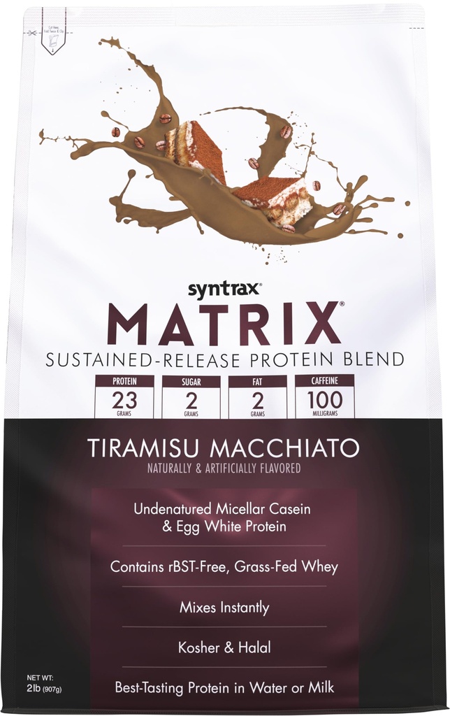 Syntrax Nutrection Matrix - Sustained- Rilis Protein Blend, Tiramisu Macchiato 2 lbs. 100mg Caffeine