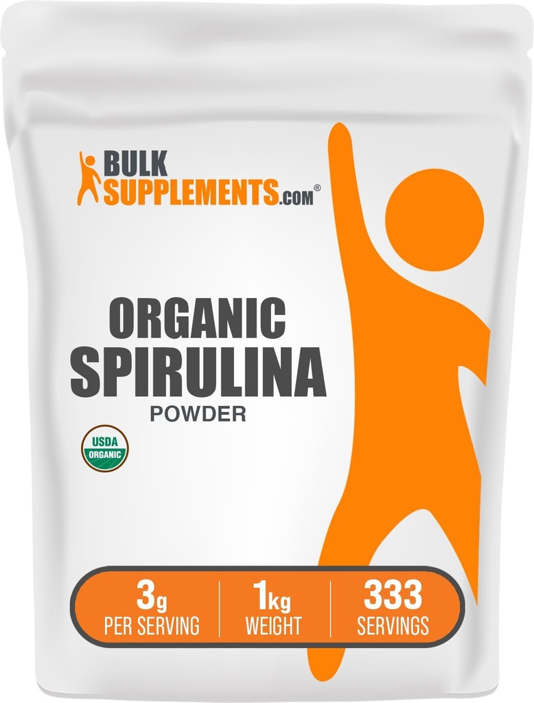 BulkSuppliments.com Organic Spirulina Powder - Superfood, Green Spirulina Powder, Herbal Suplemen - Vegan - Friendly, 3g per Serving, 1kg (2.2 lbs) (Paket 1)