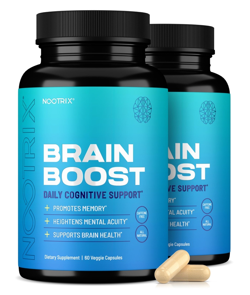 Nootrix Brain Boost Nootropic Suppplement Ieage4; Supports Memory, Mental Focus, Cognitive Health & Energy & Energy Promes Healthy Mood & Brain Fungsi 124; Ginkgo Biloba & DMAE 124; 120 Capsules