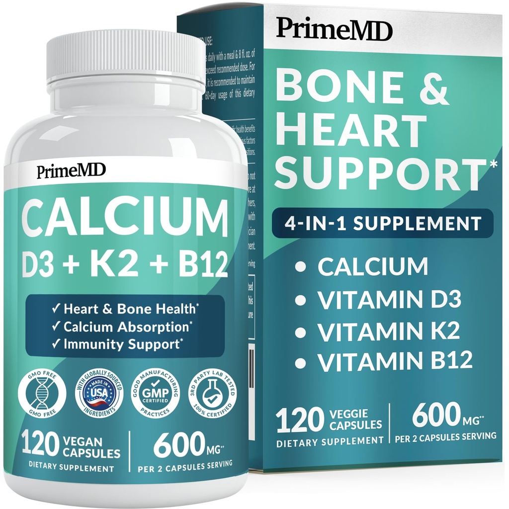 4 in- 1 Kalsium Suplemen Perempuan dan Pria - Kalsium dengan Vitamin D3 5000 IU Suplemen, 601mg per Serving - Gluten- Free, Vegan-Friendly (120)