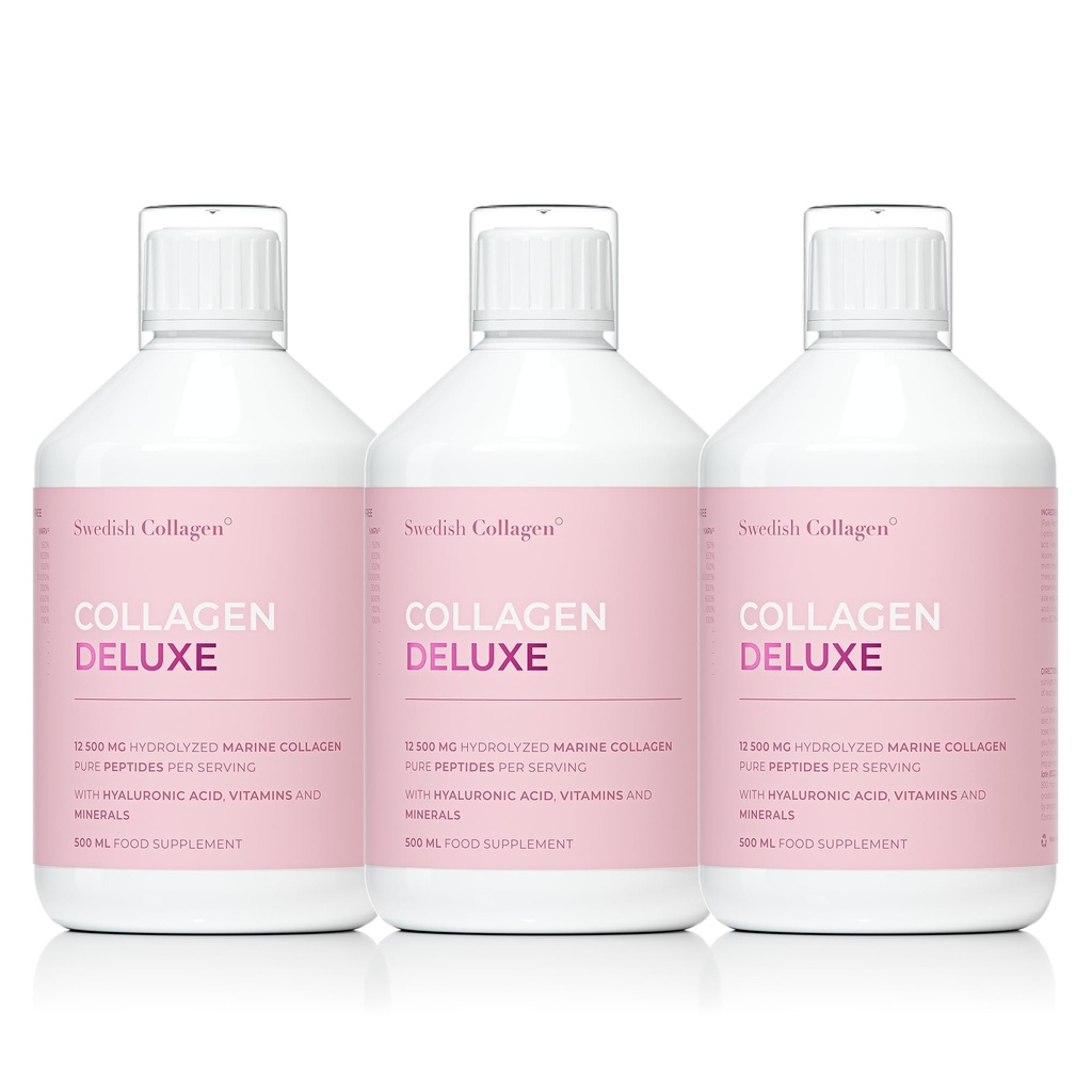 Collagen Deluxe 500ml x 3 I 8 Week Bundle I 12500 mg Marine Collagen (Type I & III) I Hyaluronic Acid, Biotin C I Sugar-Free - 8 Week Sugarly
