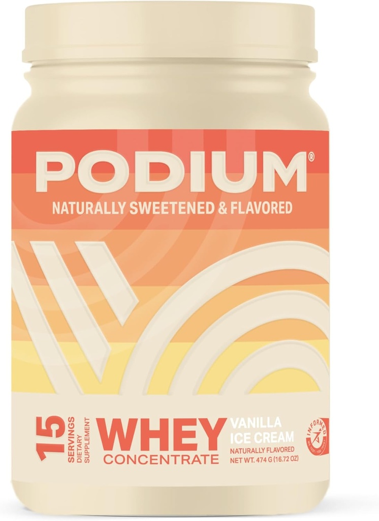 Podium Nutrition Whey Protein Powder, Vanilla Ice Cream, 22g Protein Per Serving with Digetical Enzymes, Whoy Protein Isolate & concent, Gluten Free, Low Carb, Low Sugar & Soy Free, 15 Servings