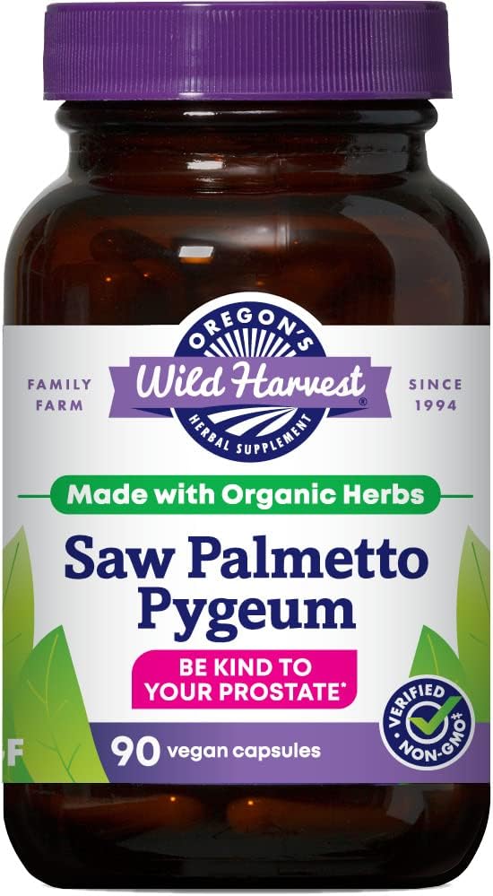 Rompi Liar Oregon Saw Palmetto Pygeum Kapsul, Suplemen Organik No-GMO Herbal, 90 Count