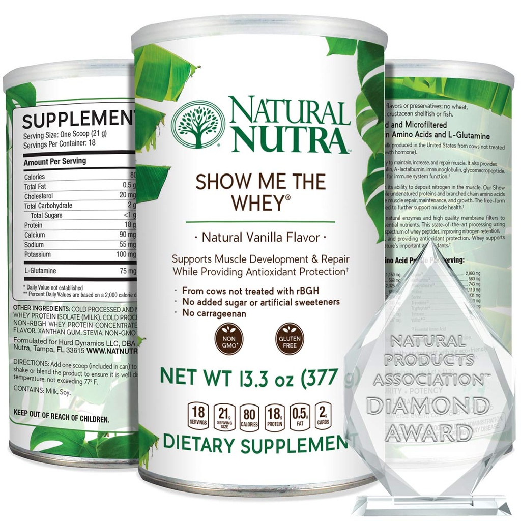 Natural Nutra Fed Vanilla Show Me The Whey Protein Powder Enhance Dibuble, Impreve Body Fluid Flow, Dukung Bone Health and Boost Imunity, Gluten Free, Non-GMO, 13.3oz