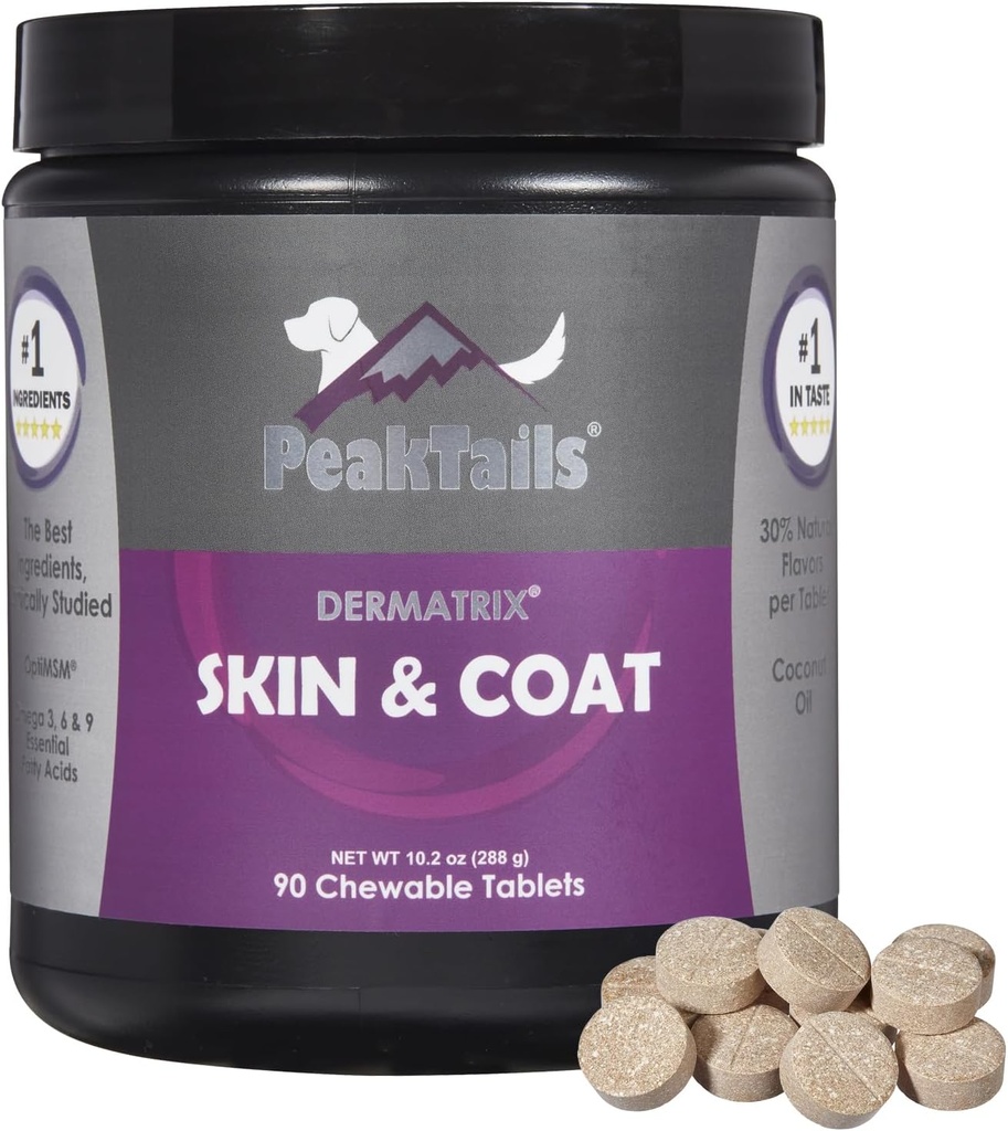 Kala Health PeakTails Skin & Coat Dukungan untuk Dogs - 90 Chewable Tablet dengan MSM, Fish Oil, Omega-3 & Omega -6 - Supports Heally Skin, Shiny Coat