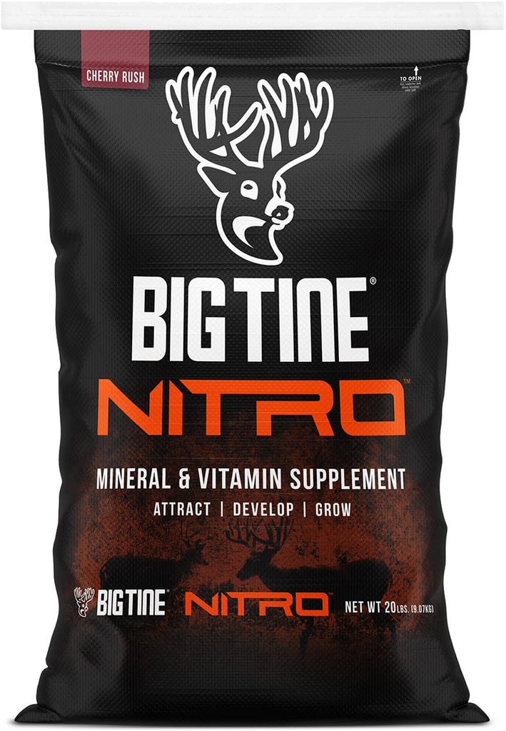 Big Tine Nitro, Deer Supplement, 20 Ibs Bag, Cherry Rush Scent, Powerful and Long Lasting Scent, High Bioavability, Packed with Vitamin and Minemency