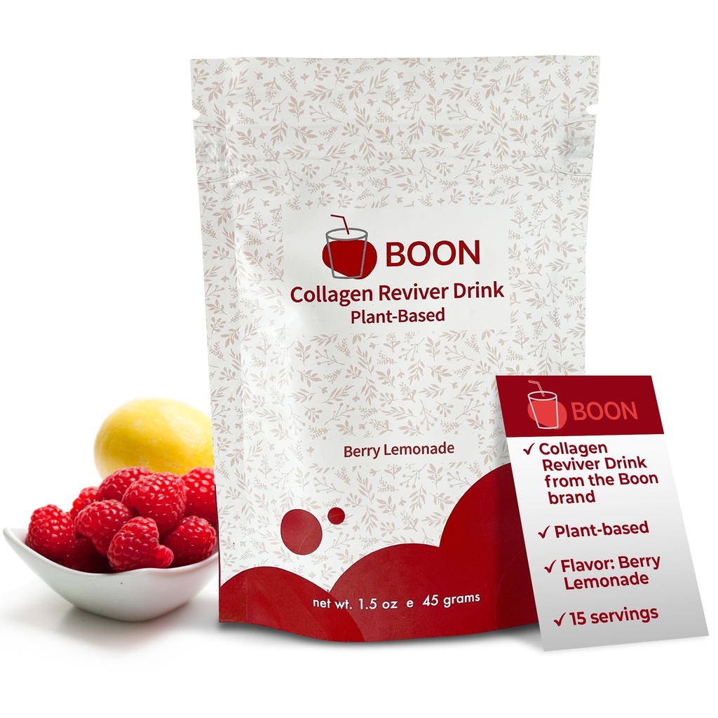 Boon Collagen Reviver Drinder - Plant - Based Collagen Booster Suplement for Beautiful & Radiant Skin - Organic, Vegan Collagen Powder - Berry Lemonade Flavor, 15 Servis
