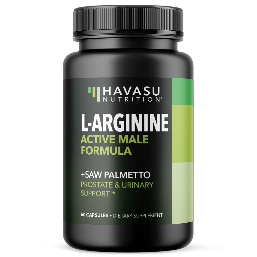 L-Arginine 500mg dan Saw Palmetto 500mg - Nitric Oxide dan Prostate Health Suplemen untuk Pria - 60 Count - Endurance and Urinary Trakt Protection - 1 Month Suppply - Vegan, Non-GMO Capsules