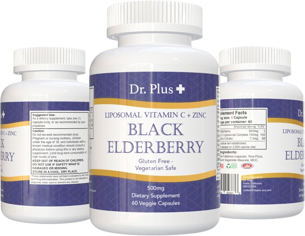 Lipomal Immune Boost Black Elderberry - Vitamin C - Zinc Gluten Free Vegetarian Suplemen Diet 60 Veggie Capsules