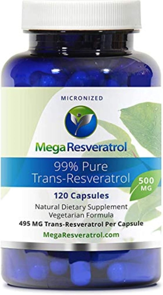 Mega Resveratrol, Farmasi Grade, 99% Murni, Isolate, Micronized Trans- Resveratrol, 120 Veggie Caps, 500mg per Capsule. Kemurnian Bersertifikat. Benar-benar NO Toxic "tidak aktif" Bahan-bahan ditambahkan.