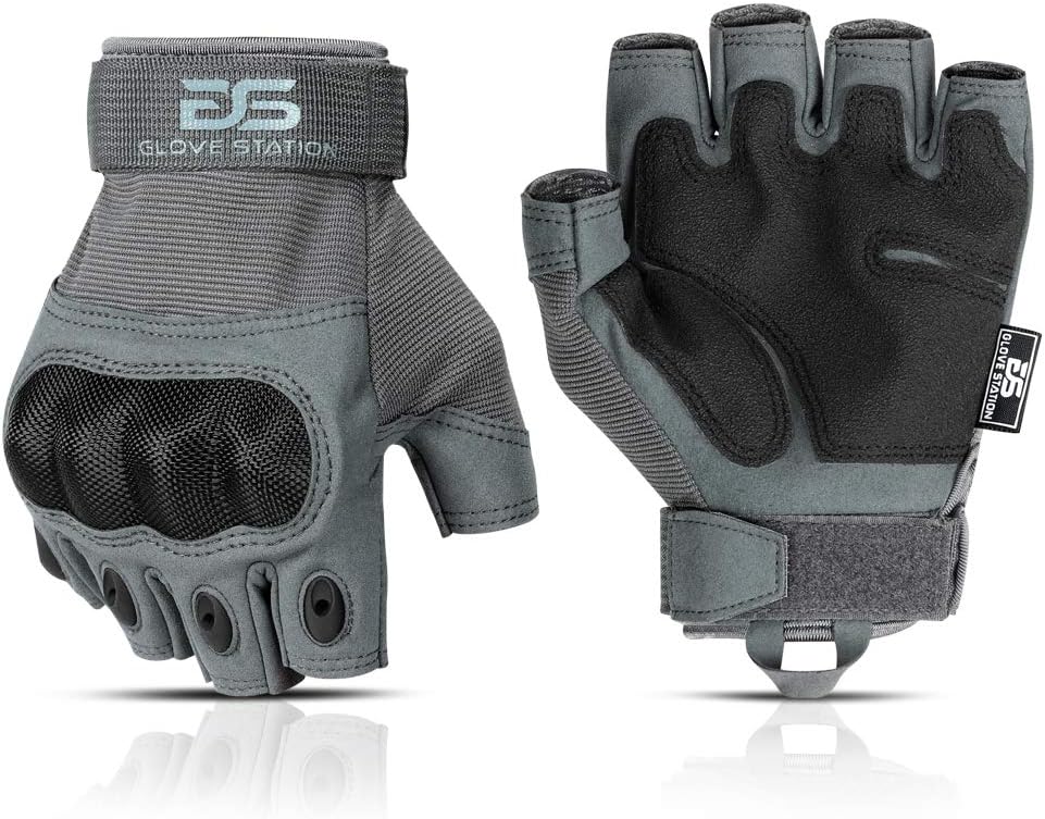 Glove Station- Fingerless Knuckle Tactical Gloves for Men - Motorcycle Gloves for Taktis Shooting, Airsoft, Hunting, Police Work and Hiking