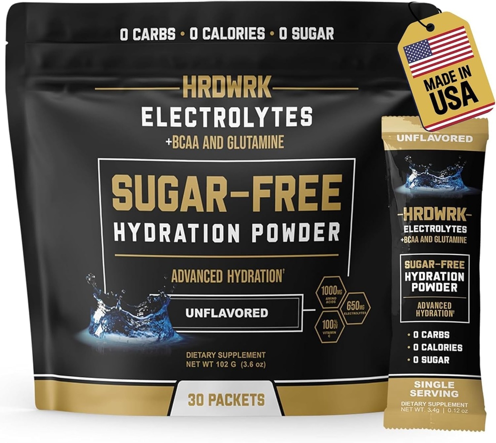 HRDWRK Electrolytes Powder Pawder dengan Magnesium, Potasium Sodium, Paket Hidration Keto