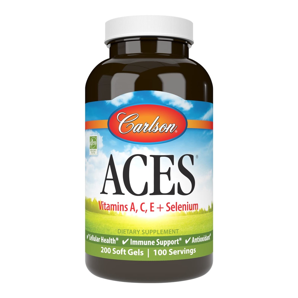 Carlson - ACE, Vitamin A, C, E + Selenium, Cellular Health & Imune Dukungan, Antioksidant, 200 Softgels