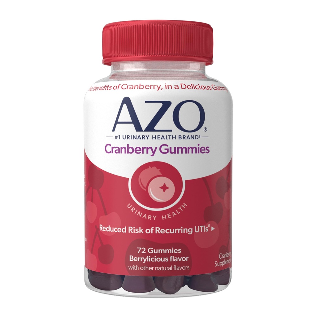 AZO Cranberry Tract Health Gummies, 2 Gummies = 1 Glass of Cranberry Juice, Helling Cleanse & Protect, Natural Berrylicious Flavor, Non-GMO, 72 Gummies