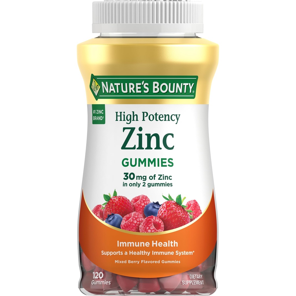 Nature 's Bounty Zinc Gummies, Immune Support Skin & Antioksidant Health, Mixed Berry, 30mg, 120 Count