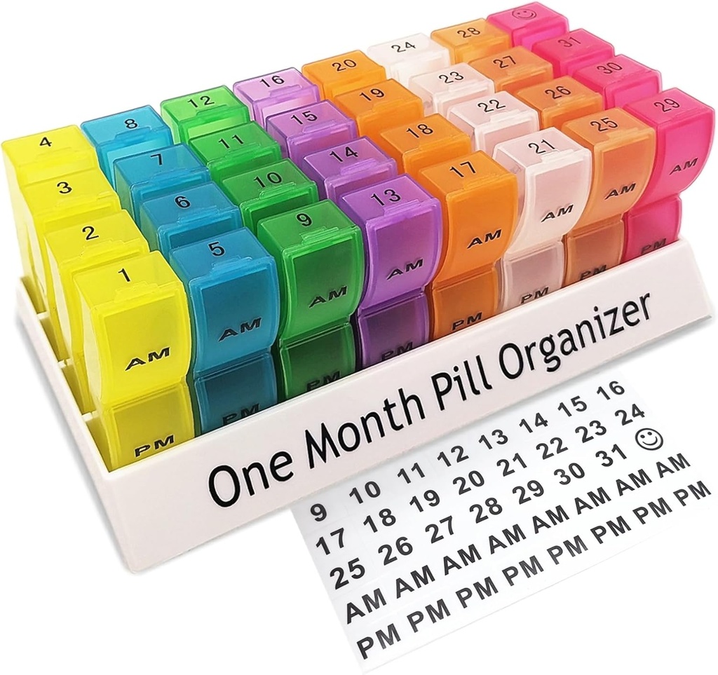 Monthly Pill Organizer 2 Times sehari, 30 Hari Satu Bulan Kotak Pil AM / PM, Kasus Pil Pill Weekly untuk Vitamin, Minyak Ikan, Suplemen & Obat