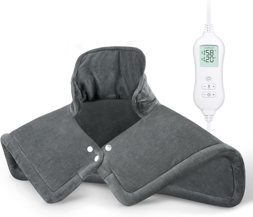 NOWWISH Heating Pad untuk Neck dan Shoulders Relief Pain, 2lb Weighted Electric Neck Pad dengan 10 Heat Levels dan Auto Shut Off, Large Heated Wrap, Hadiah Ulang Tahun untuk Pria Perempuan, 17 "x23", Grey