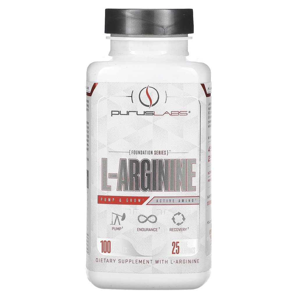 Lab Purus L-Arginine Aktif Amino Acid 124; Endurance, Pumps, & Muscle Growth 124; Nitric Oxide untuk Increated Blood Flow 124; 25 Servings, 100 veggie Capsules