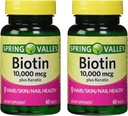 Spring Valley 1000mcg Biotin dengan 100mg Keratin Dietary Suplemen, 60 Count (Paket 2)