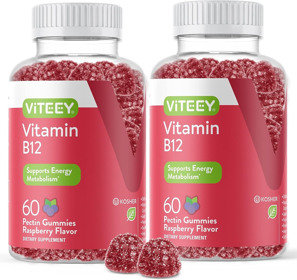 VITEEY Vitamin B12 Gummies - Dukungan Kognitif dan Gummies Energi - Vegan, Gelatin Free, Gluten Free - 60 Count
