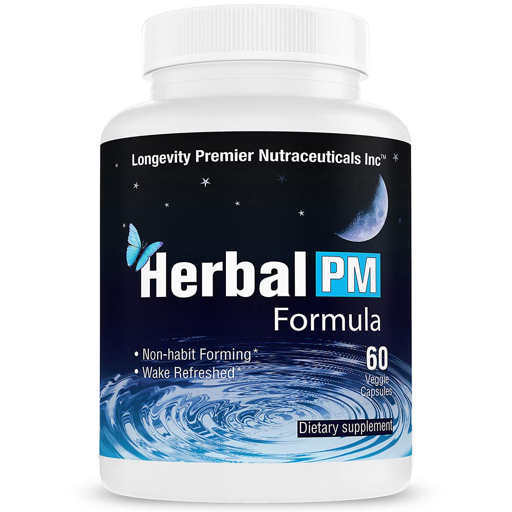 Panjang Umur Herbal PM - Herbal Tidur Formula dengan 5-htp, melonatin, Valerian & GABA. 60 Veggie Capsules