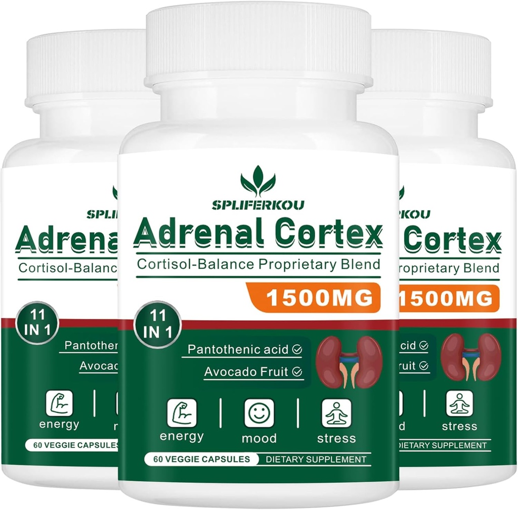 11-in-1 Tambahan Dukungan Adrenal, Tambahan Cortisol dengan Acid Pantothenic dan Ashwagandha - Mendukung Fungsi Adrenal Sehat, Energi dan Relaxation - 180 Capsules
