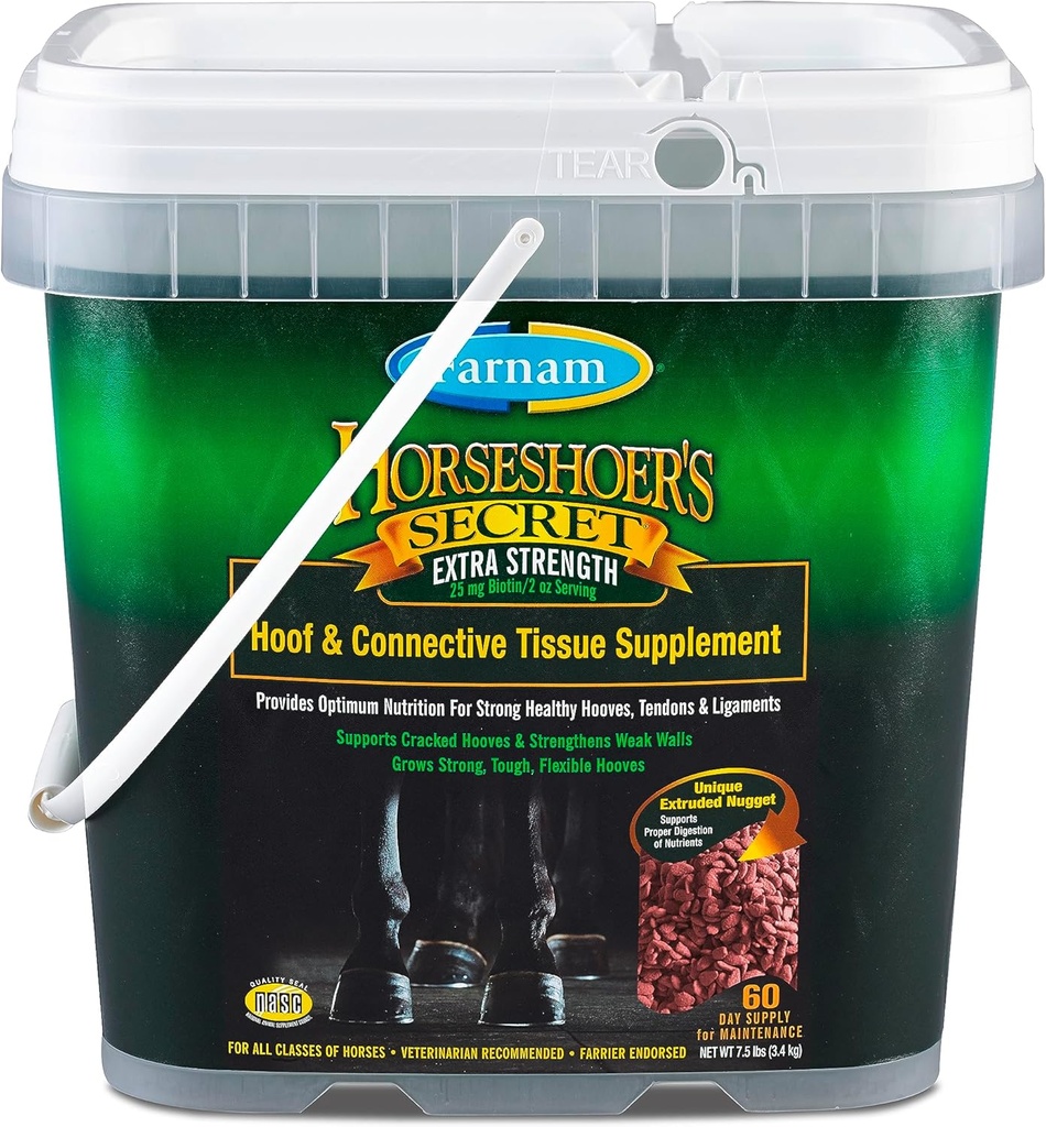 Farnam Horseshoer 's Secret Strength Hoof Suplemen & Connective Tissule, Promotes Strong, Healthy Hooves, Tendon & ligaments, 7.5 Ibs, 60 Day Suppply