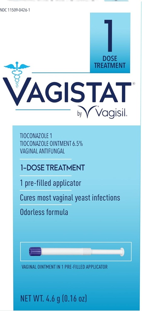 Vagisil Vagistat 1 Day Single- Dose Yeast Infeksi Treatment for Women, Antifungal Oquire Helling Relieve Eksternal dan Irritation, 1 Pre-Filled No Touch Vaginal Applicator (Paket 1)
