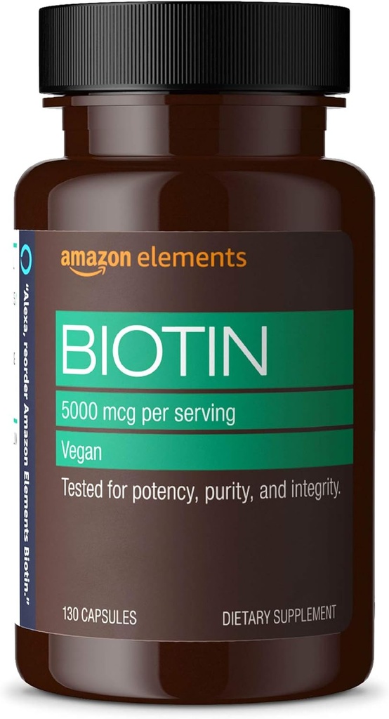 Elemen Vegan Biotin 5000 mcg - Rambut, Kulit, Nails, 130 Kapsul (pasokan 4 bulan) (Paket mungkin bervariasi)