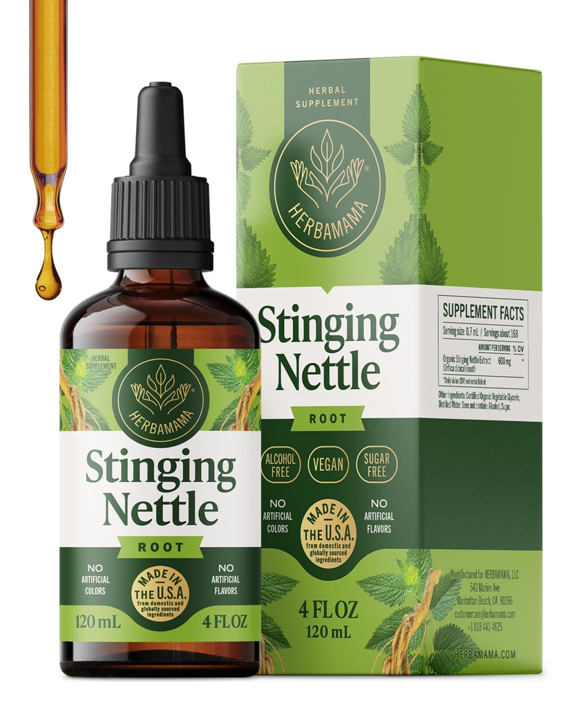 HERBAMAMA Stinging Nettle Tincture - Vegan Urinary Tract Dukungan Root Nettle Stinging - Non-GMO, Alkohol & Sugar- Free Urtica Dioica Supplemen - 84-Day Suppply