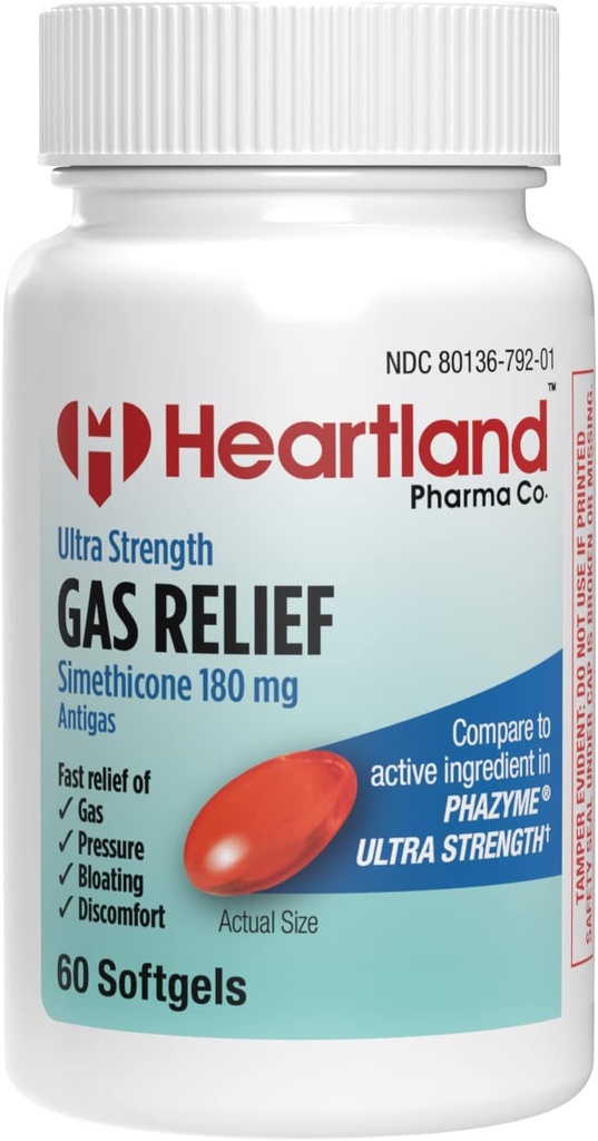 Simethyone 180mg 124; Ultra Kekuatan Gas Relief 126; Bloating Relief 14; Softgels untuk Diskonfuli Abdomial 124; 60 Count